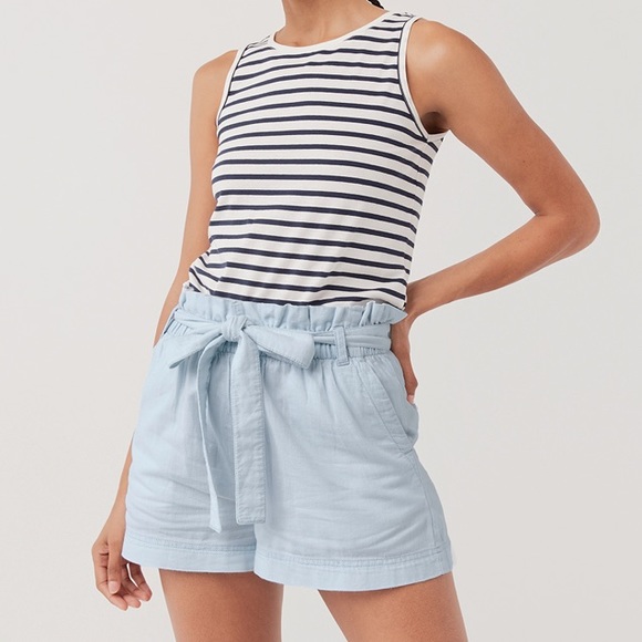 Pact Pants - NWT Pact Denim Chambray Paper bag Shorts organic cotton light blue Large L